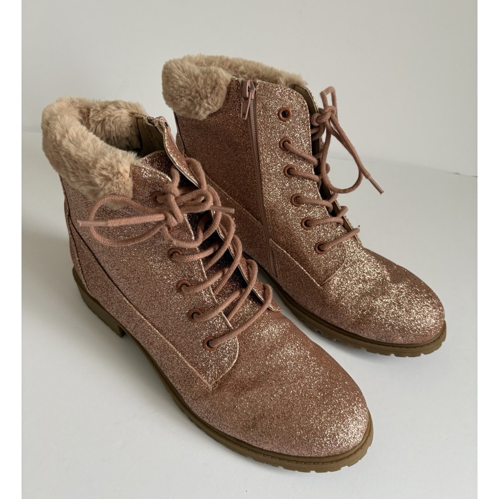 Justice Women's Ross Gold Shimmer Faux Fur Boots Size 9